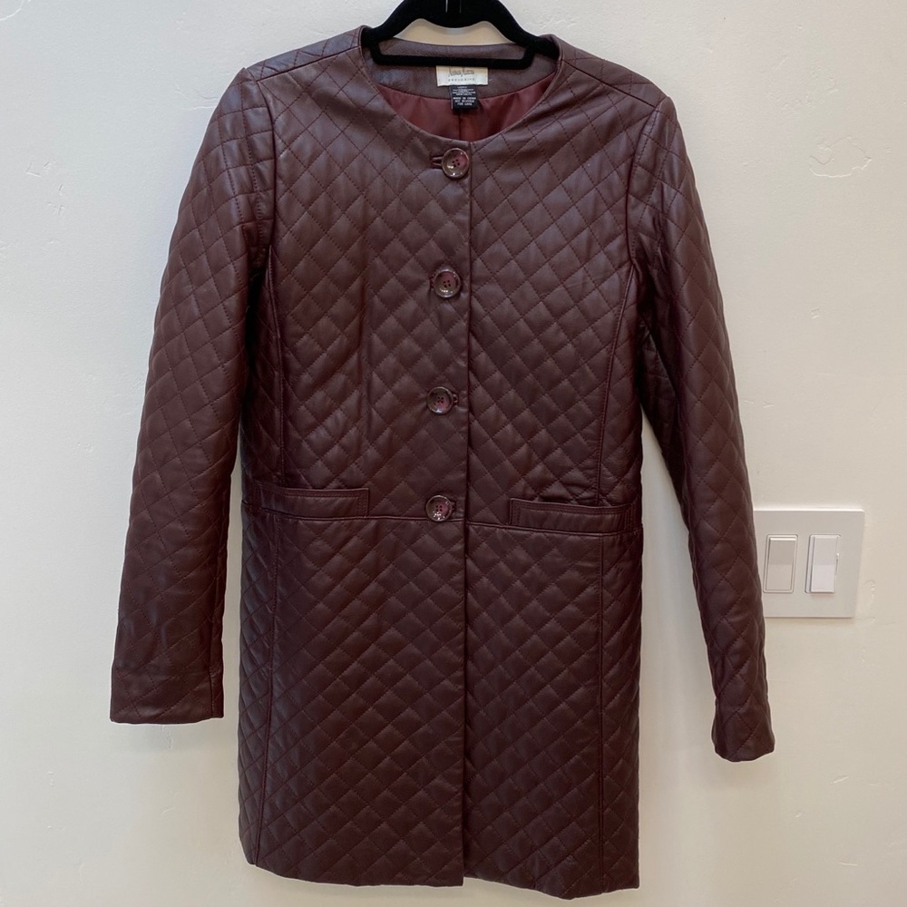 Women’s Maroon Quilted Leather Coat